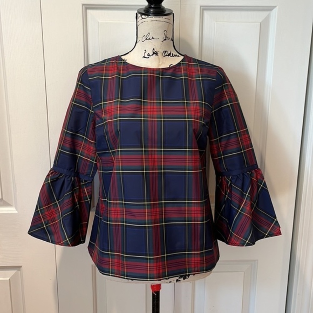 NWT Vineyard Vines Jolly Plaid Bell Sleeve Blouse Sz 2 4 Small